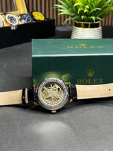 Rolex Inspired Gold Case Black Strap Skeleton Automatic Watch