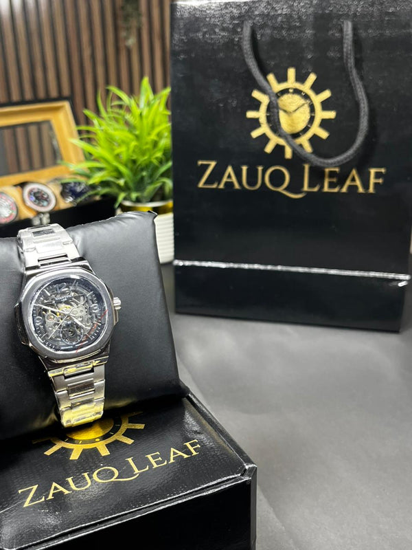 Martyn Line Silver Nautilus Style Skeleton Automatic Watch