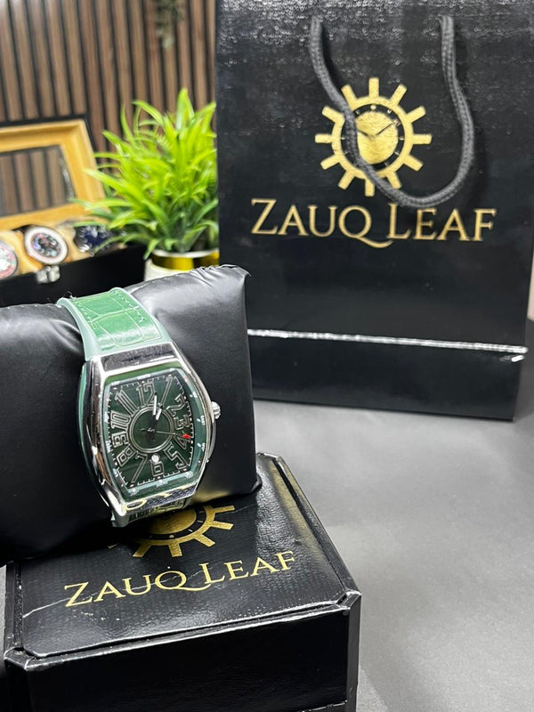Frank muller inspired Design Emerald Green Tonneau Style Men's Watch