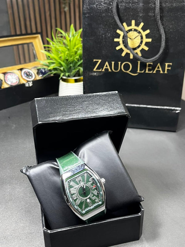 Frank muller inspired Design Emerald Green Tonneau Style Men's Watch