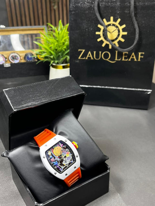 RM 88 Inspired White Case Orange Strap Smiley Men's Watch