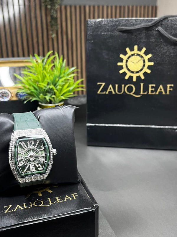 Frank Muller Inspired design Green Strap Tonneau Luxury Men's Watch