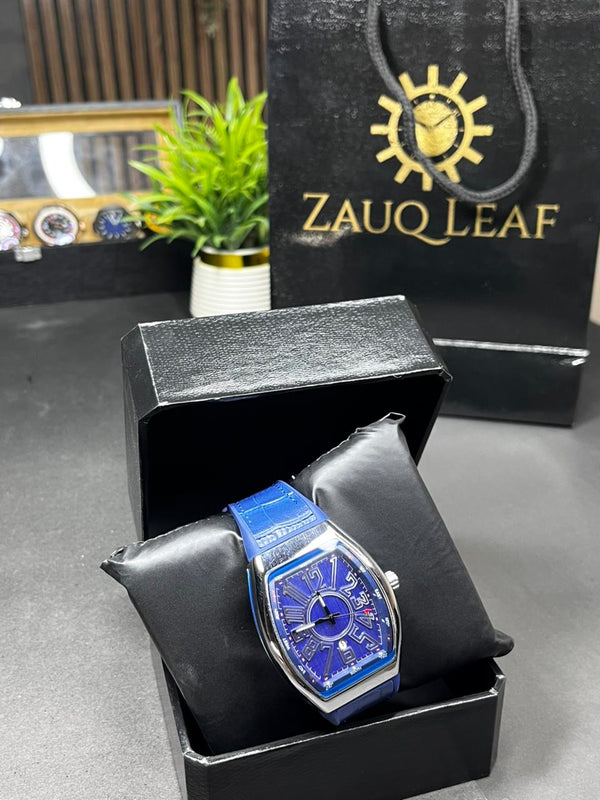 Frank Muller Inspired Design Royal Blue Tonneau Luxury Men's Watch