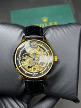 Rolex Inspired Gold Case Black Strap Skeleton Automatic Watch