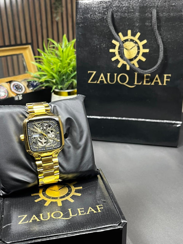 Timekey Gold Square Skeleton Automatic Men's Watch