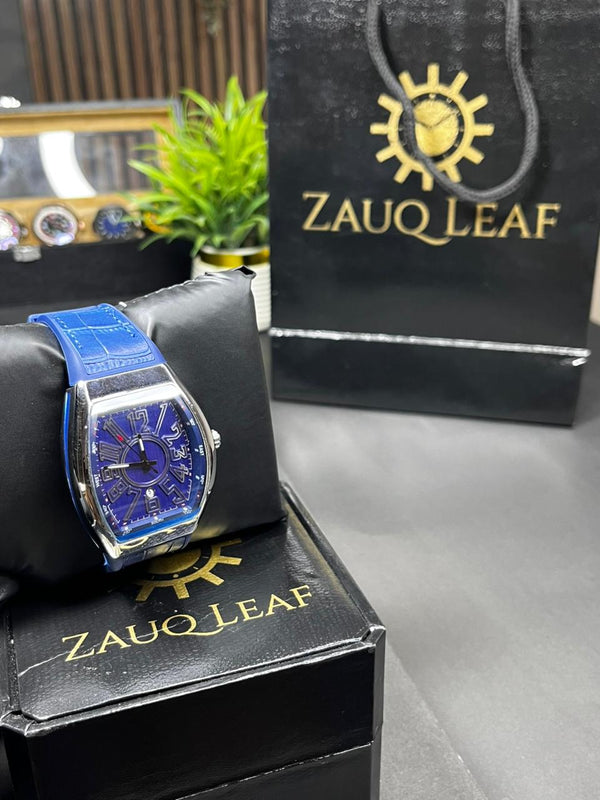 Frank Muller Inspired Design Royal Blue Tonneau Luxury Men's Watch