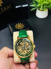 Rolex Inspired Gold Case Green Strap Skeleton Automatic Watch
